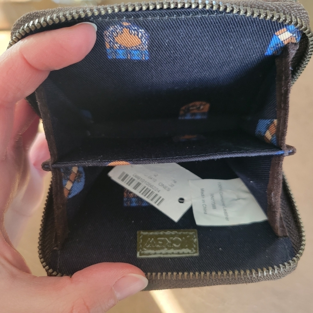 New J. Crew Mini Chocolate Brown Suede Leather Zip Around Bifold Wallet - Picture 5 of 5